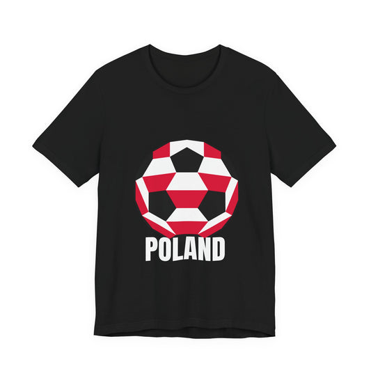 Poland Fan Specialty Soccer Ball Design T Shirt White Text