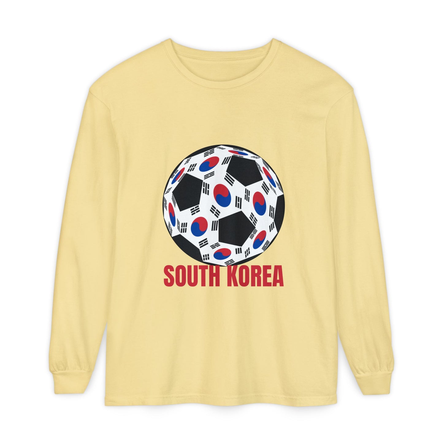 South Korea Fan Specialty Soccer Ball Design Long Sleeve Tee Red Text