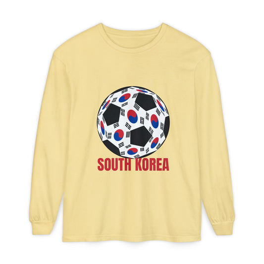South Korea Fan Specialty Soccer Ball Design Long Sleeve Tee Red Text