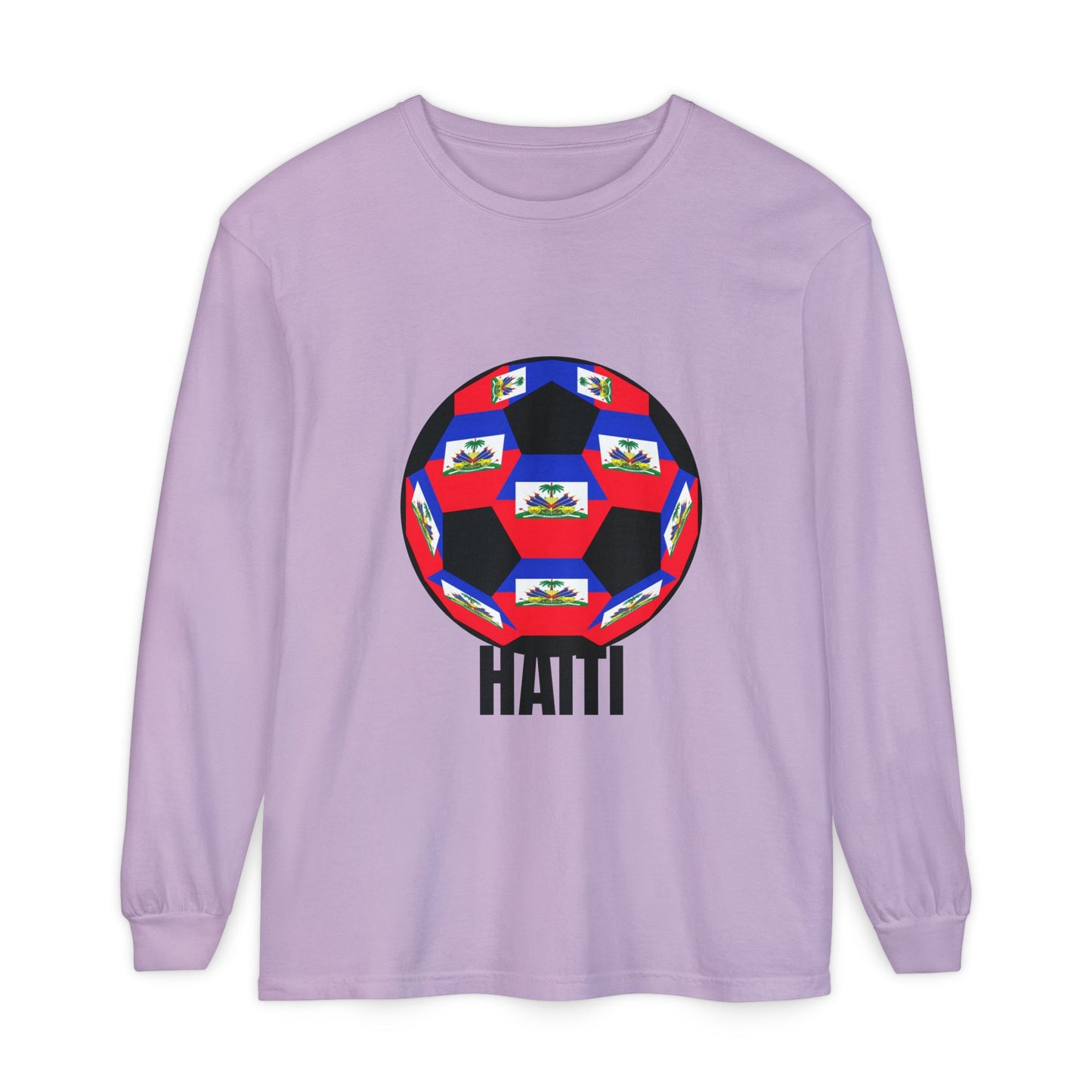 Haiti Fan Specialty Soccer Ball Design Long Sleeve Tee