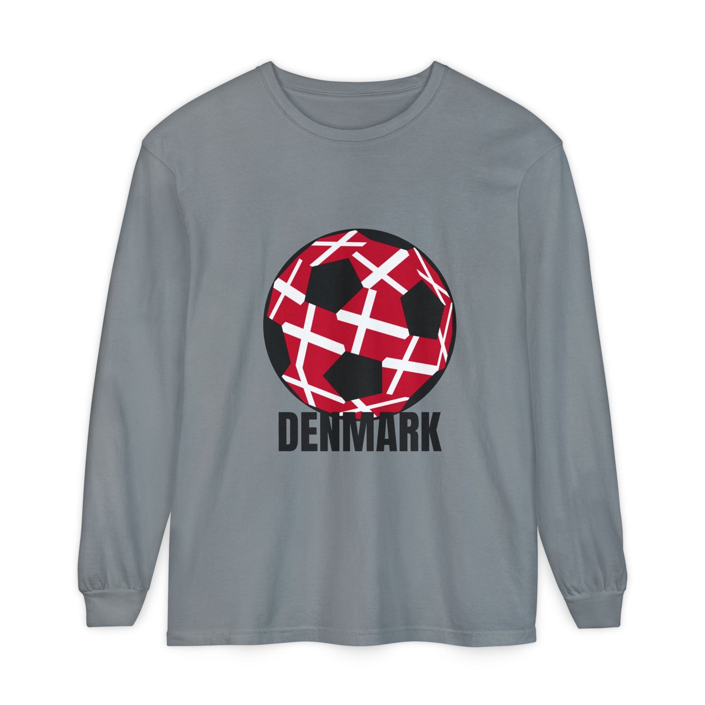 Denmark Fan Specialty Soccer Ball Design Long Sleeve T-Shirt