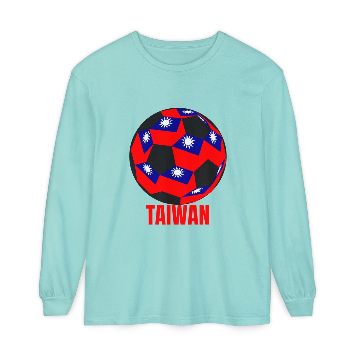 Taiwan Fan Specialty Soccer Ball Design  Long Sleeve T Shirt Red Text