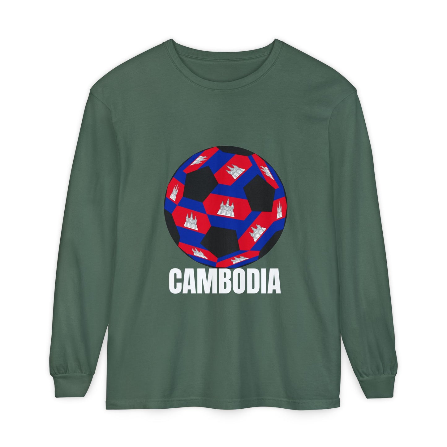 Cambodia Fan Specialty Soccer Ball Design Long Sleeve Tee