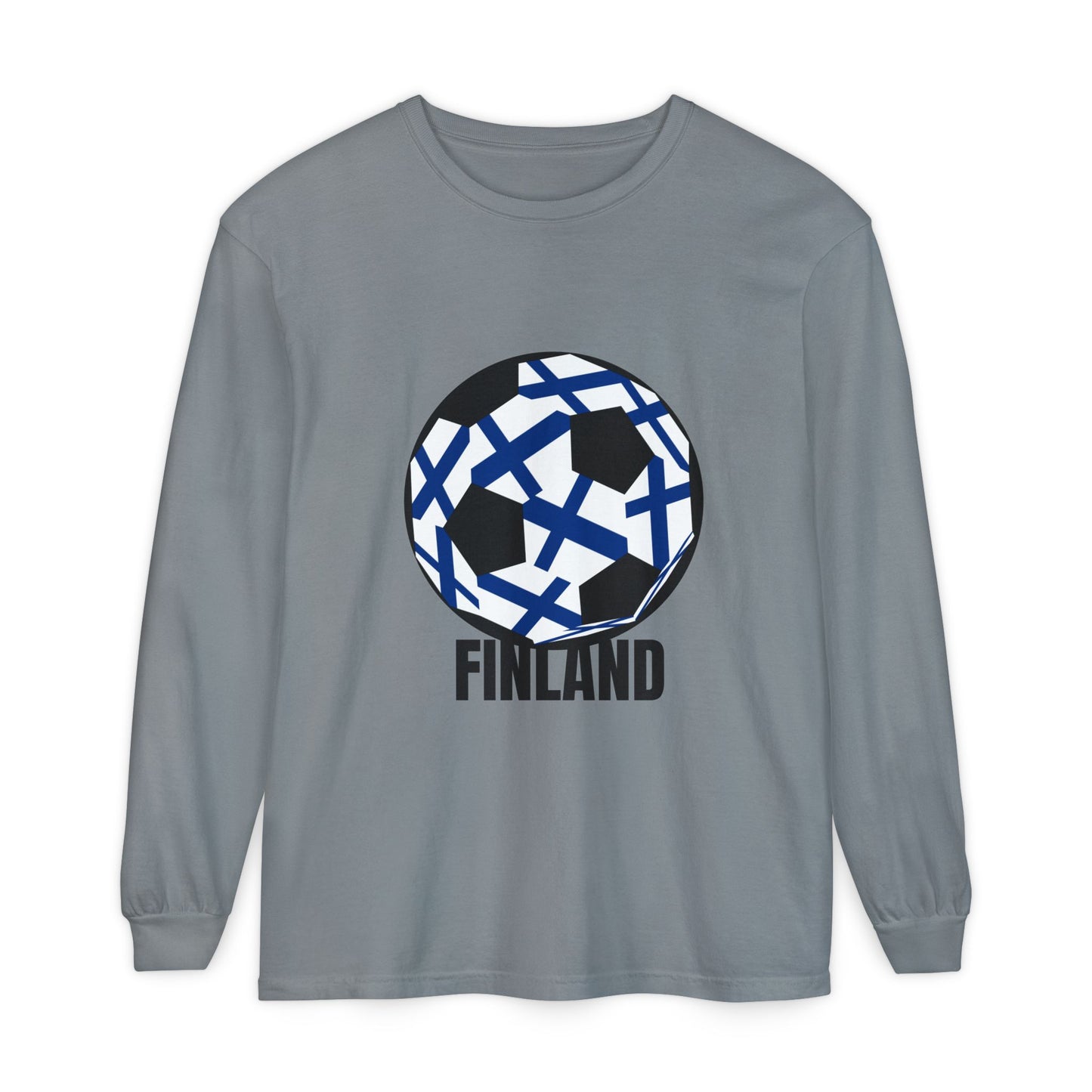 Finland Fan Specialty Soccer Ball Design Long Sleeve Tee