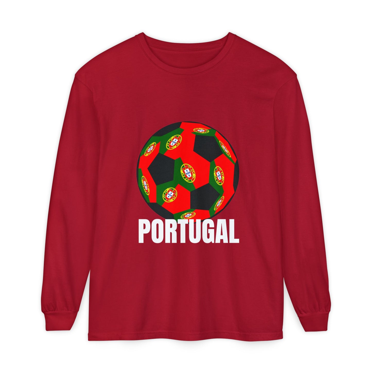 Portugal Fan Specialty Soccer Ball Design Long Sleeve Tee