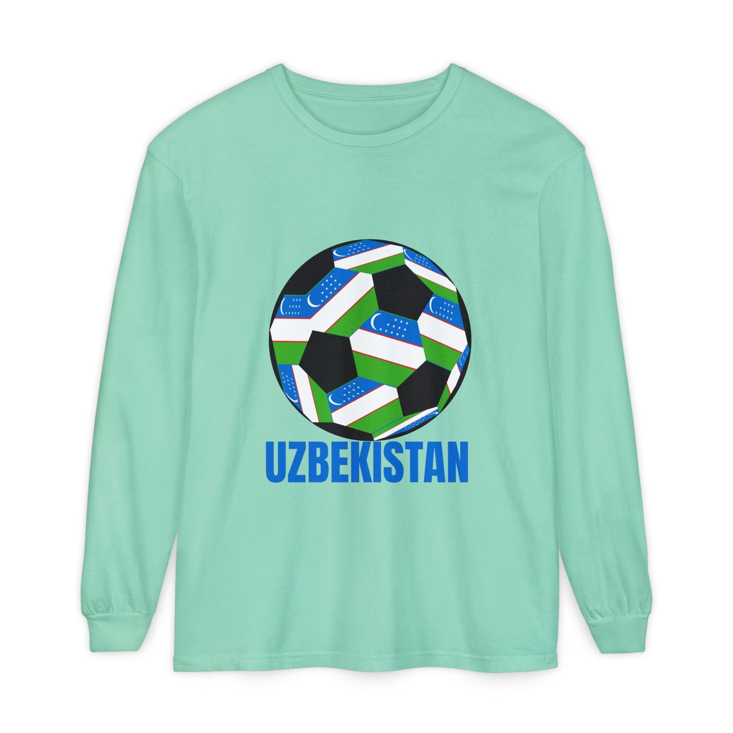 Uzbekistan Fan Specialty Soccer Ball Design Long Sleeve Shirt