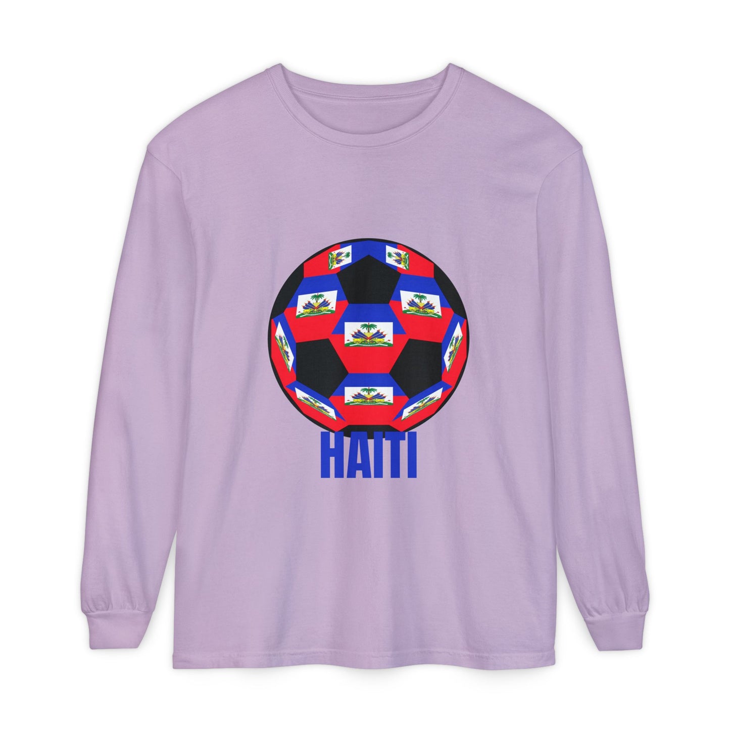 Haiti Fan Specialty Soccer Ball Design Long Sleeve Tee