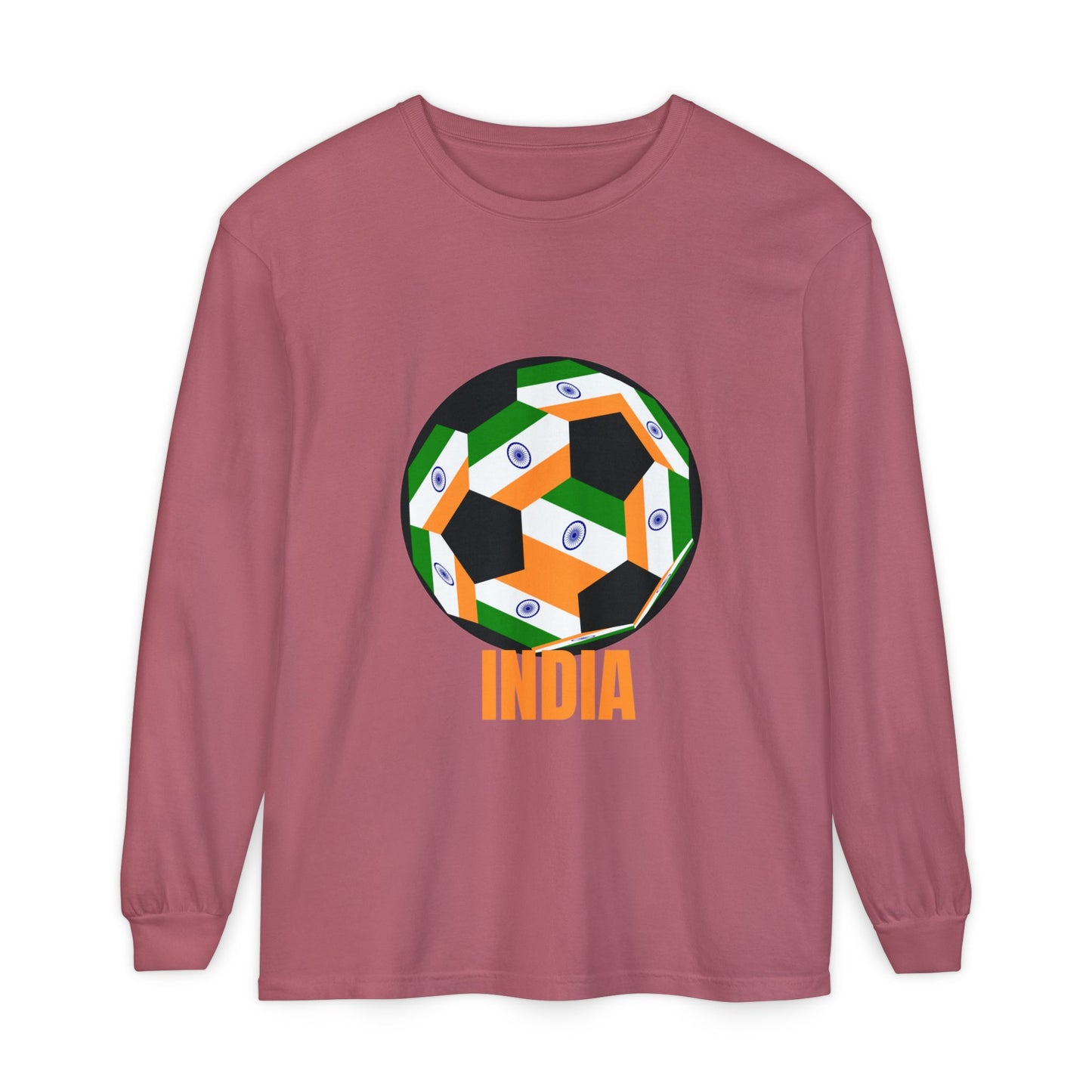 India Fan Specialty Soccer Ball Design Long Sleeve T-Shirt