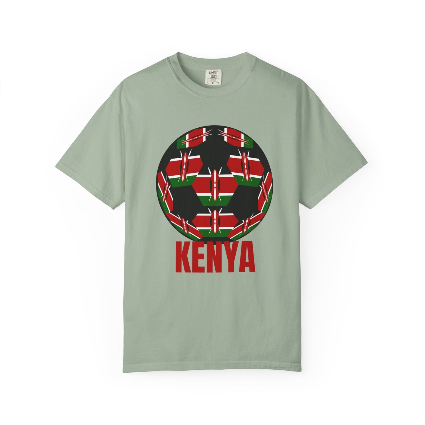 Kenya Fan Specialty Soccer Ball Design T Shirt Red Text