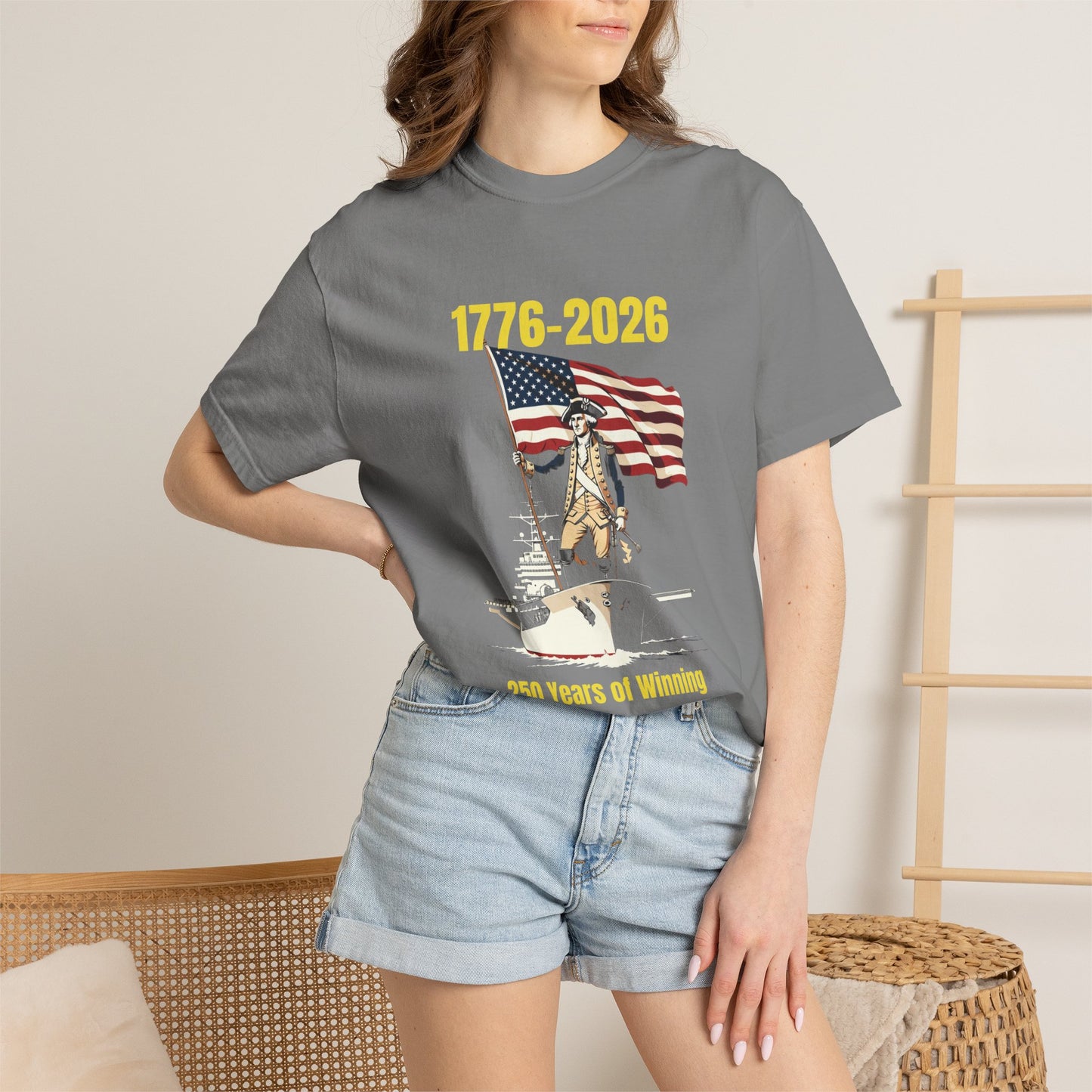 George Washington on an Aircraft Carrier with an American Flag T-shirt | 250 Years of Winning