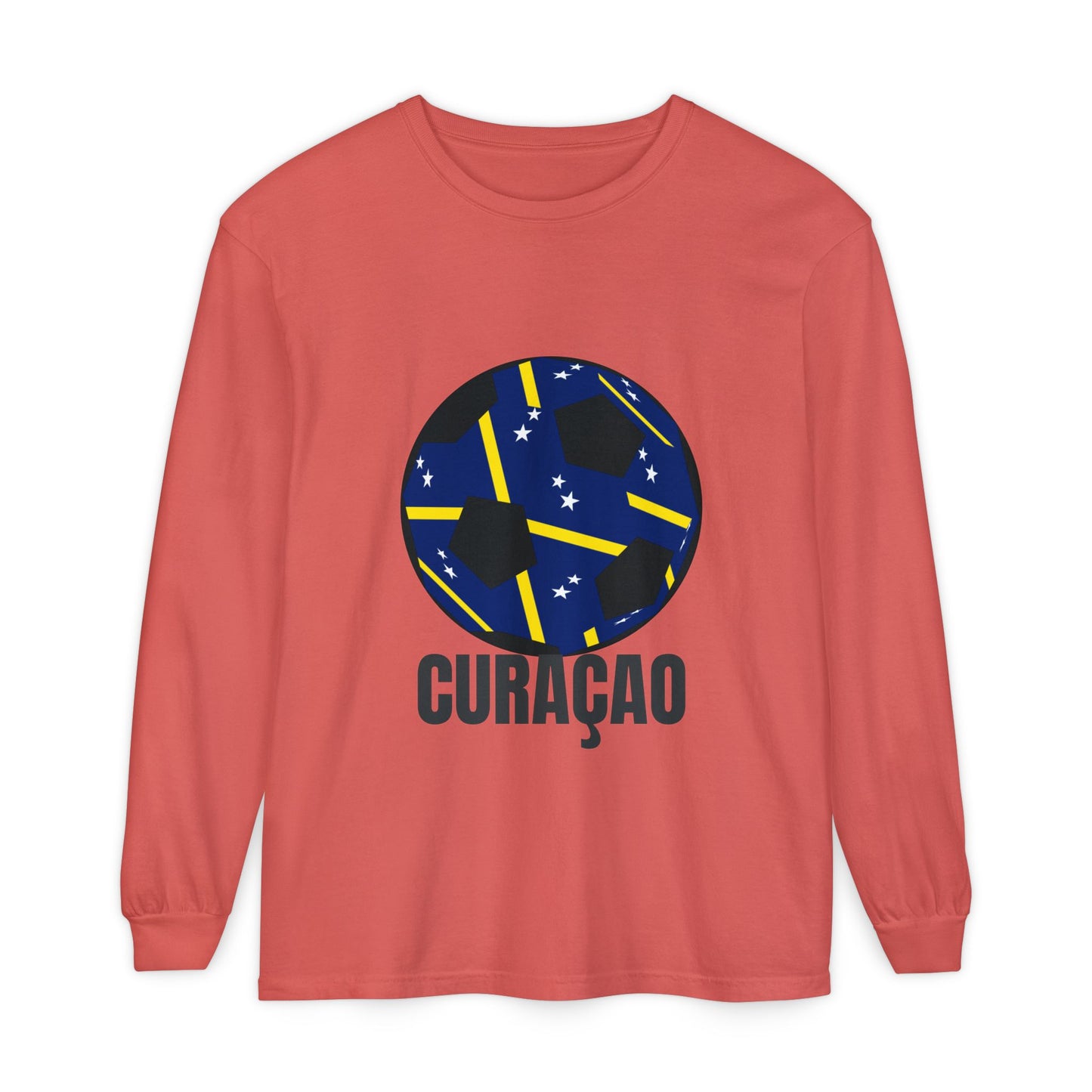 Curacao Fan Specialty Soccer Ball Design Long Sleeve Tee