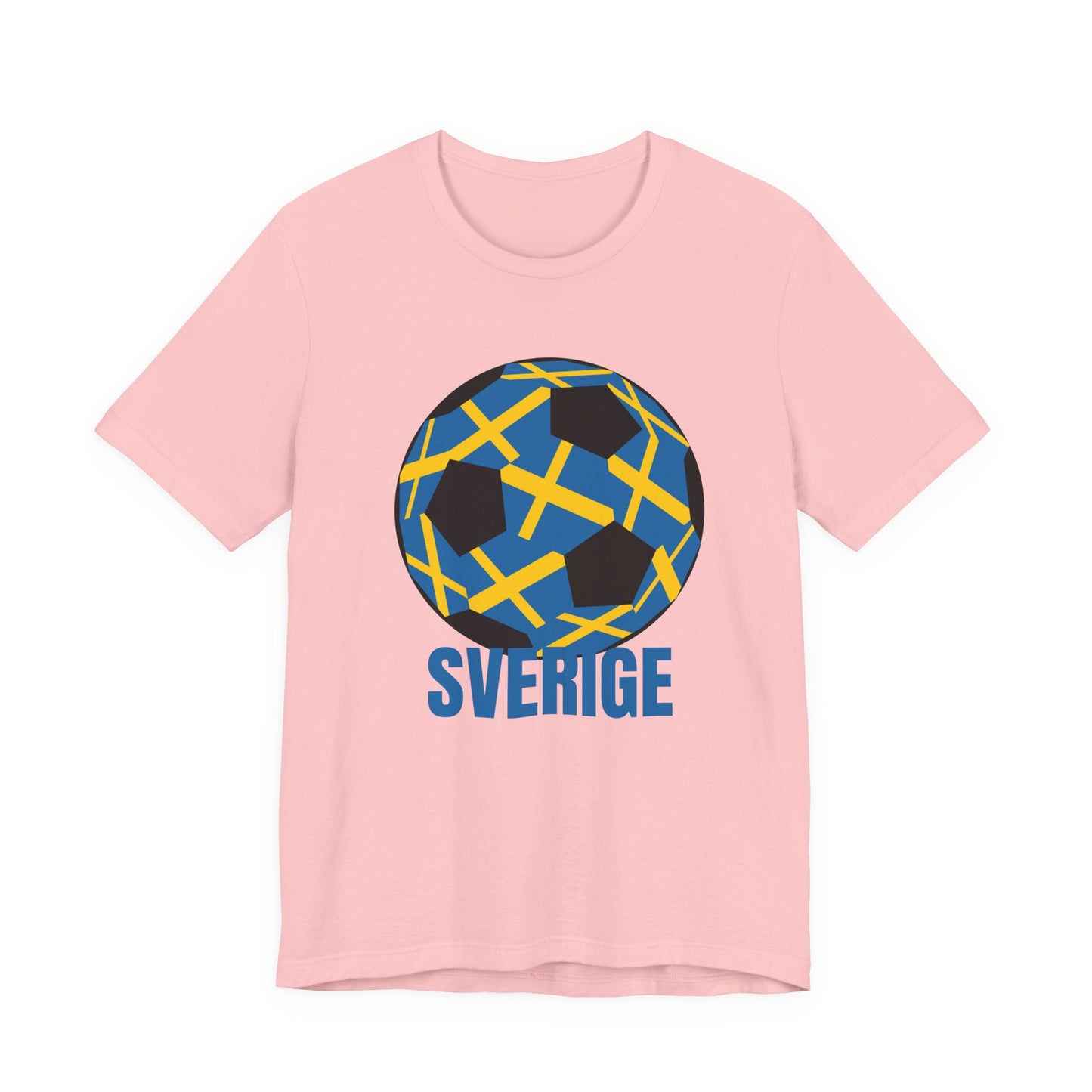 Sverige Fan Specialty Soccer Ball Design T Shirt Blue Text