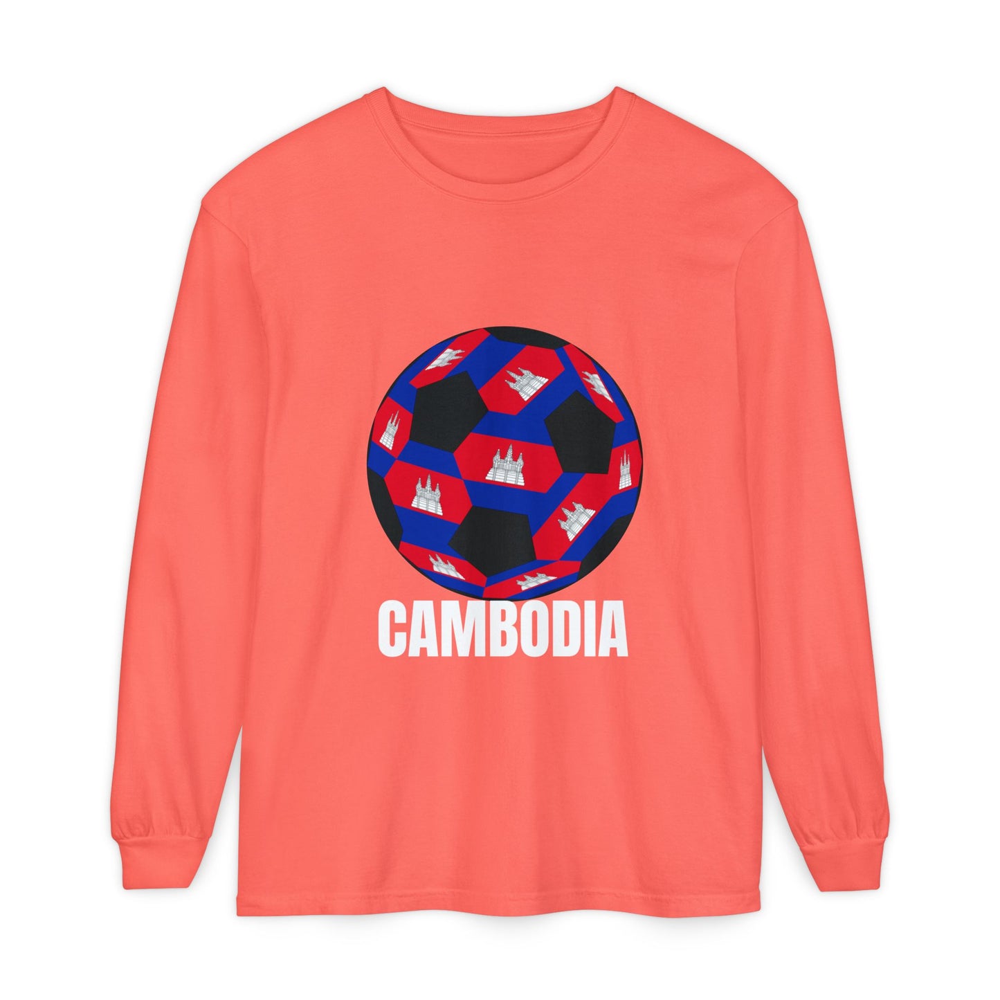 Cambodia Fan Specialty Soccer Ball Design Long Sleeve Tee