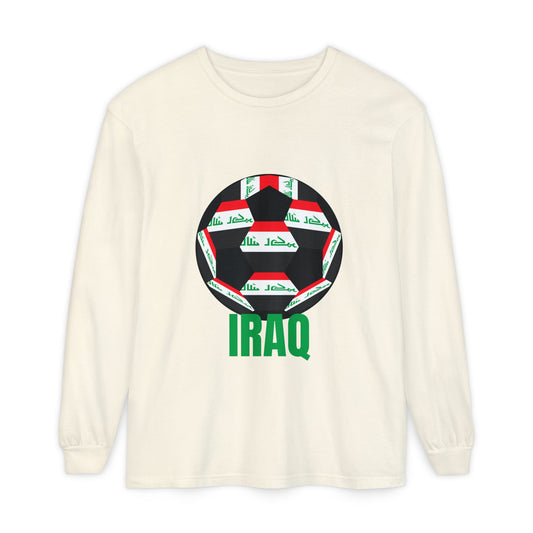Iraq Fan Specialty Soccer Ball Design Long Sleeve Tee