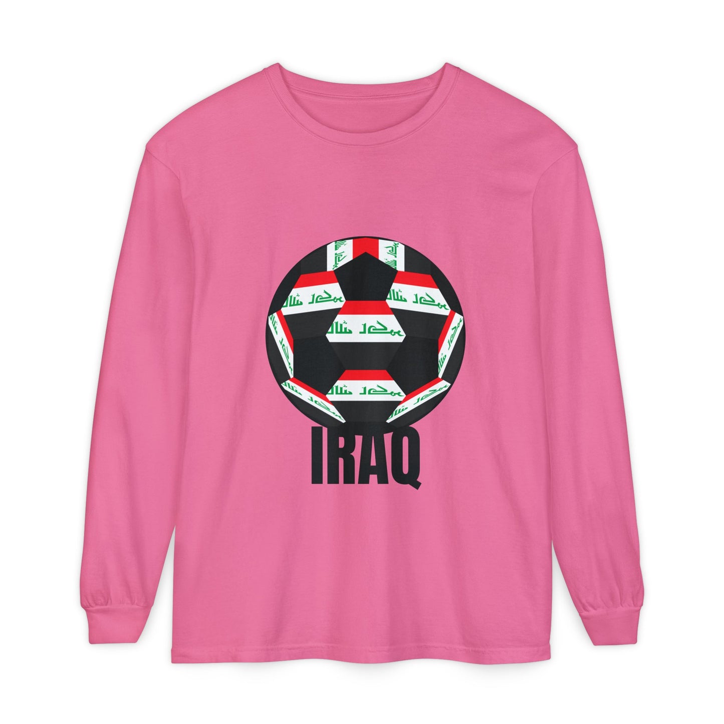 Iraq Fan Specialty Soccer Ball Design T Shirt Long Sleeve Tee