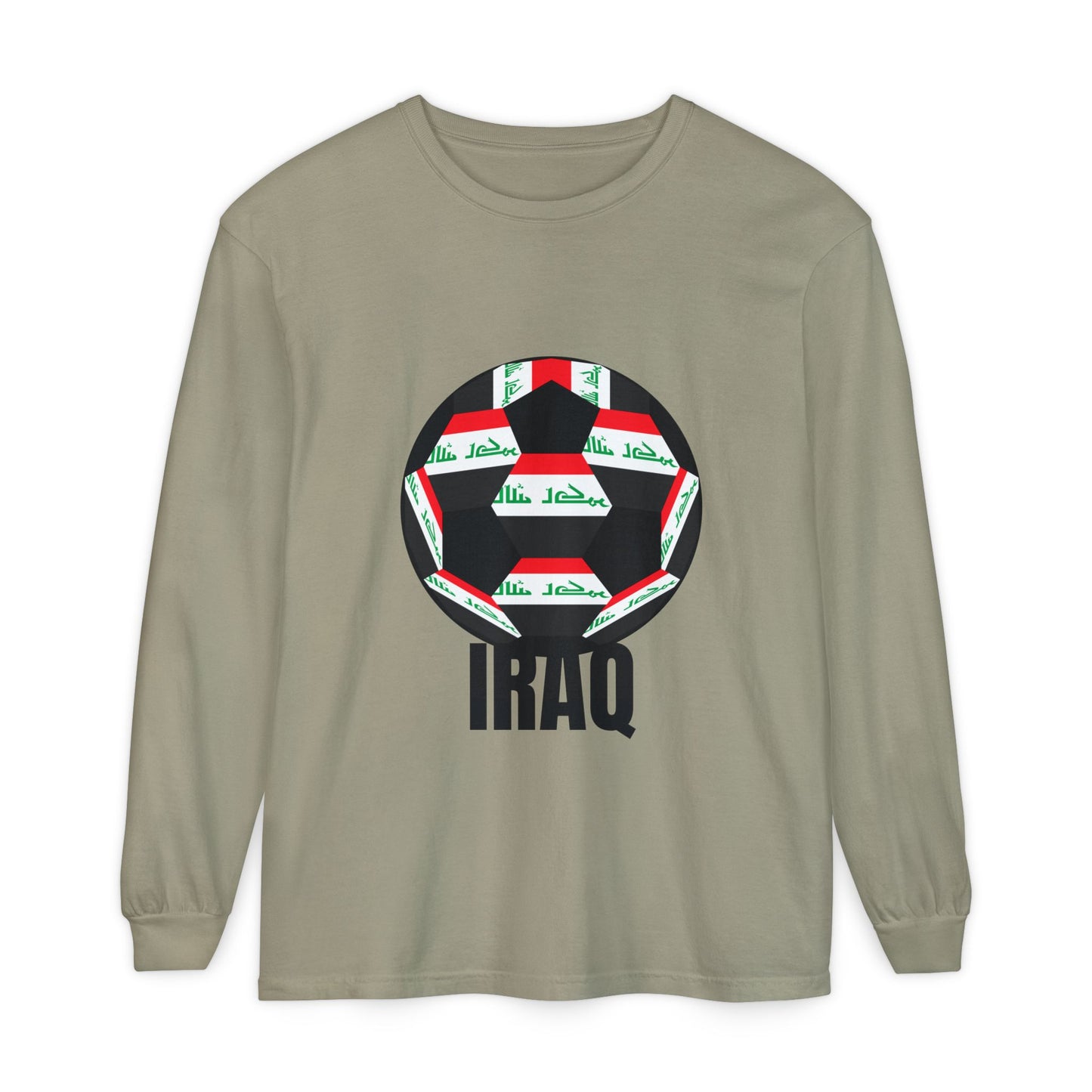 Iraq Fan Specialty Soccer Ball Design T Shirt Long Sleeve Tee