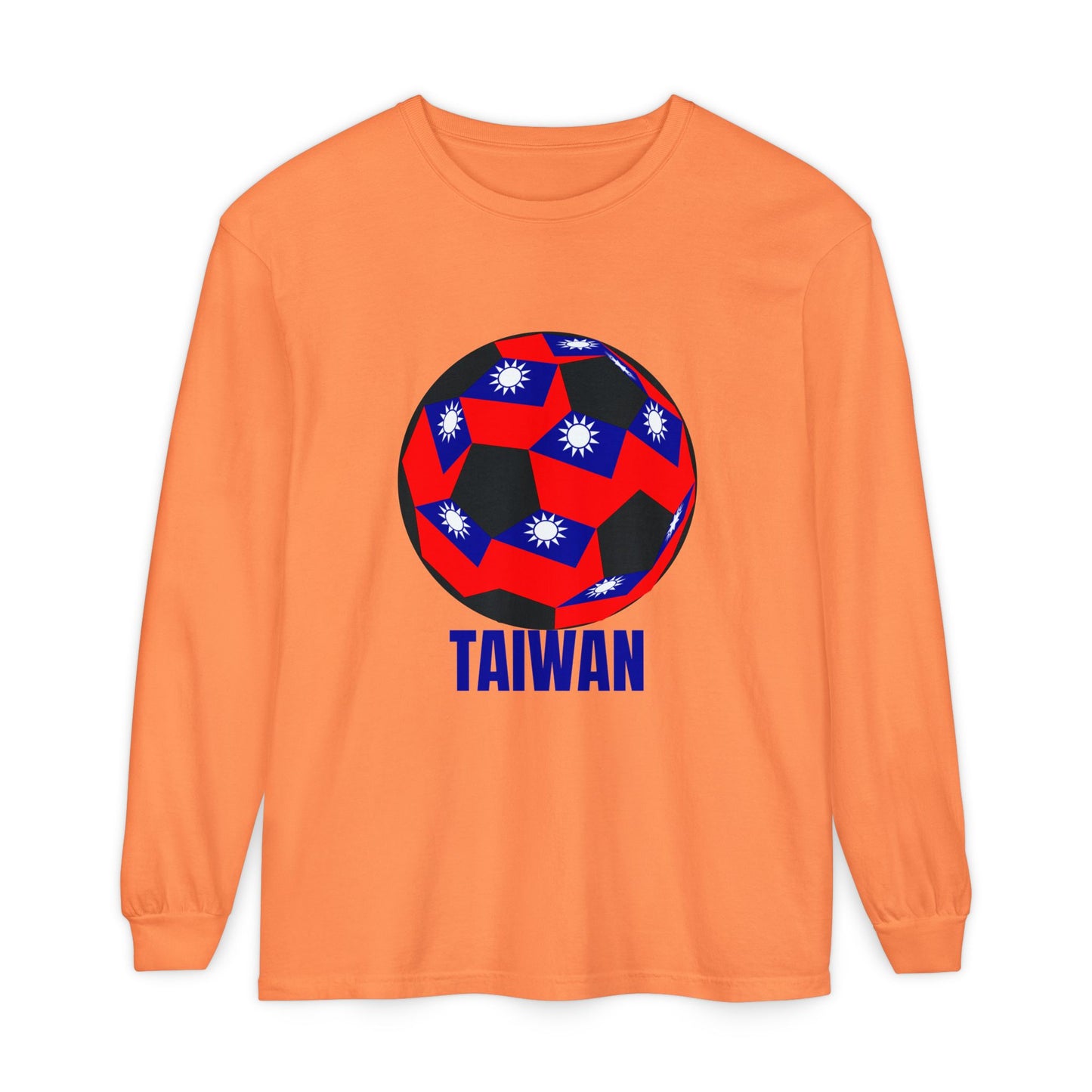 Taiwan Flag Design Soccer Ball Long Sleeve Tee Blue Text