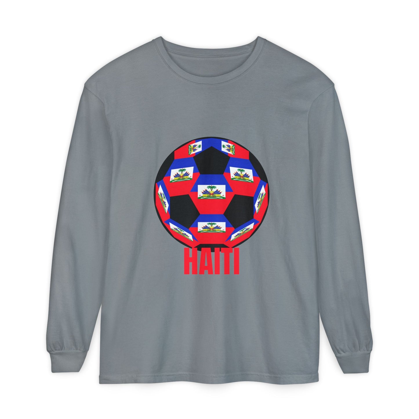 Haiti Flag Soccer Ball Long Sleeve Tee
