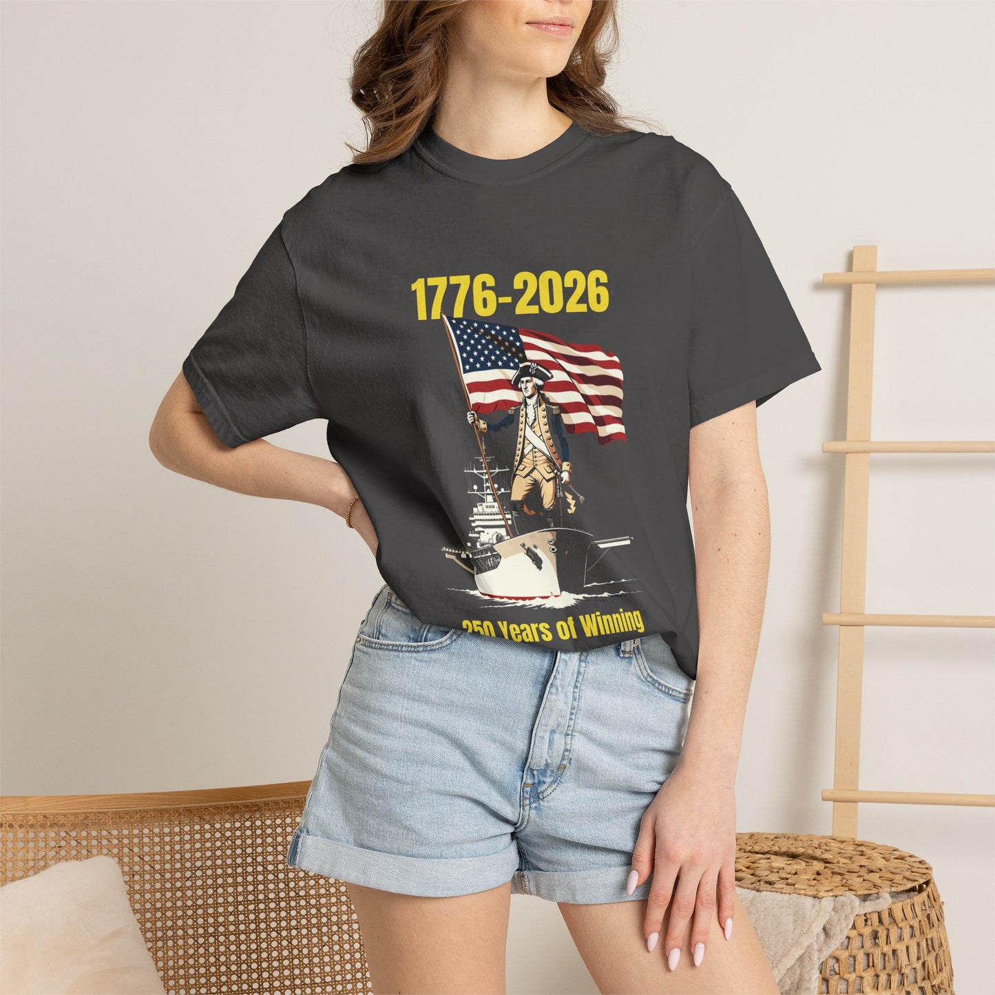 George Washington on an Aircraft Carrier with an American Flag T-shirt | 250 Years of Winning
