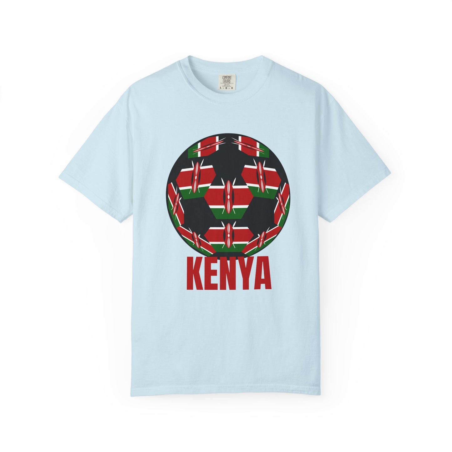 Kenya Fan Specialty Soccer Ball Design T Shirt Red Text