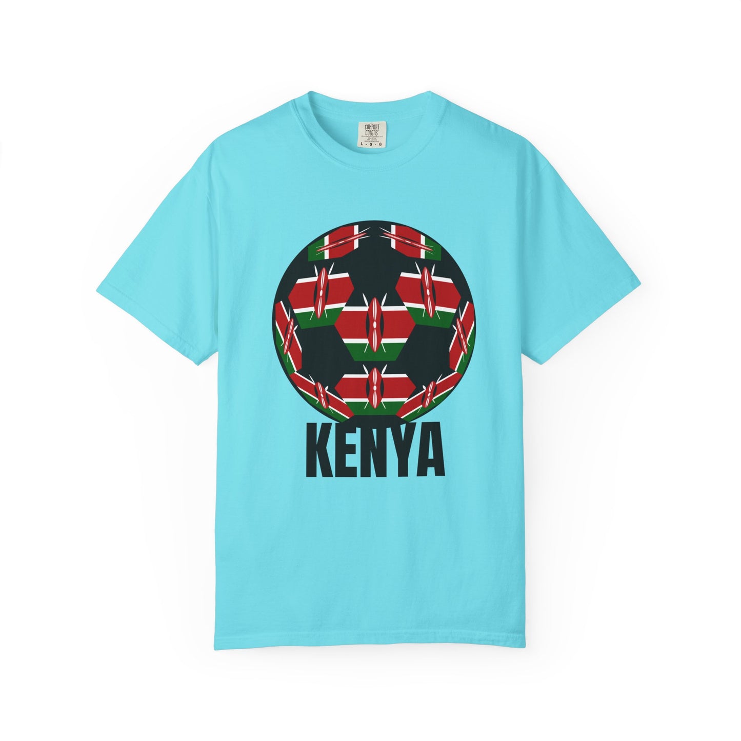 Kenya Fan Specialty Soccer Ball Design T Shirt Black Text