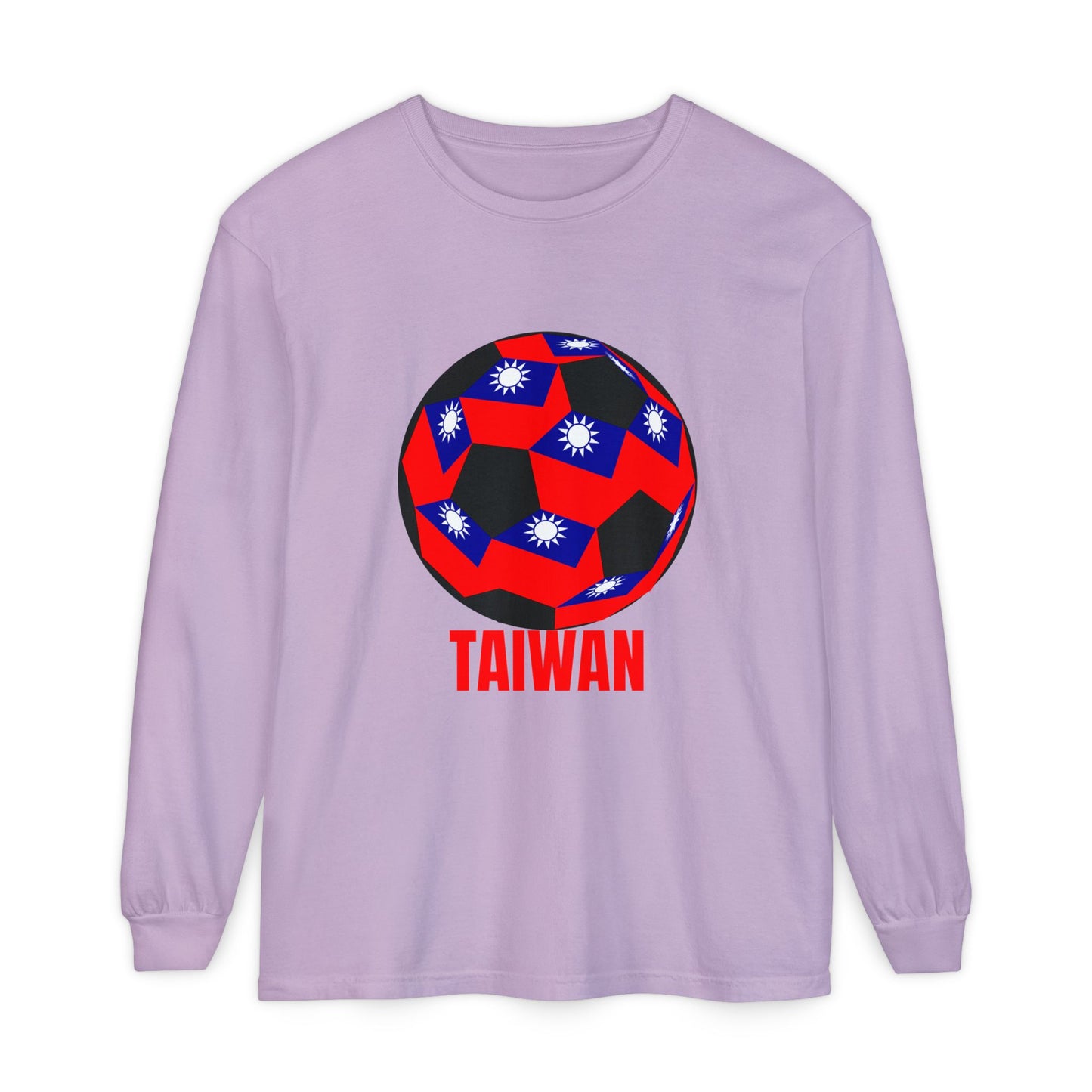 Taiwan Fan Specialty Soccer Ball Design  Long Sleeve T Shirt Red Text