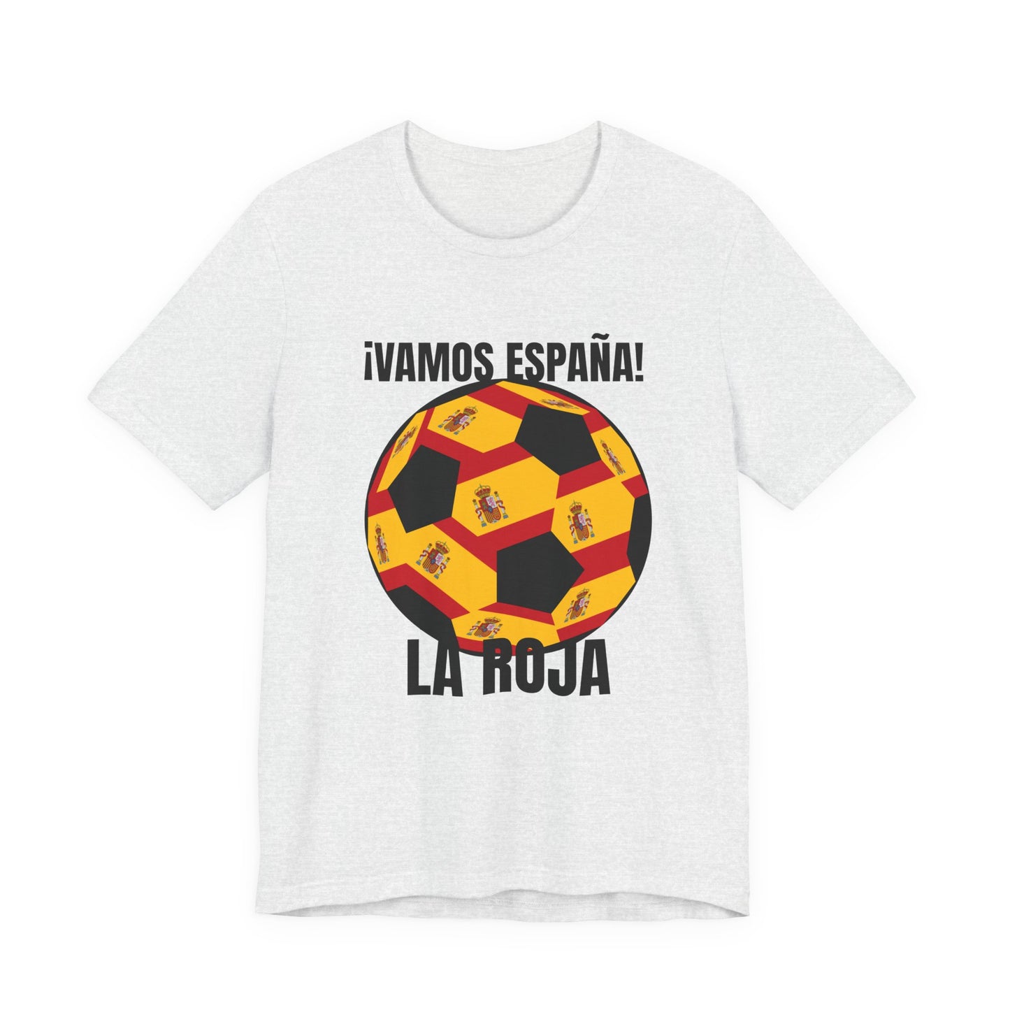 "¡Vamos España! La Roja" Soccer Ball Design T Shirt Black Text