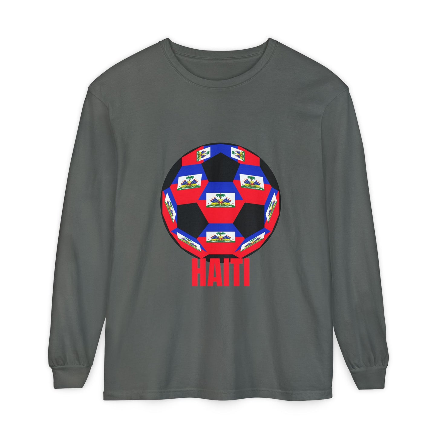 Haiti Flag Soccer Ball Long Sleeve Tee