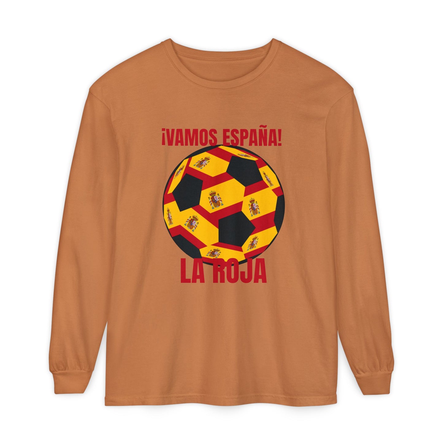 La Roja Soccer Long Sleeve Tee — "¡Vamos España!" Spanish  Fan Shirt Red Text