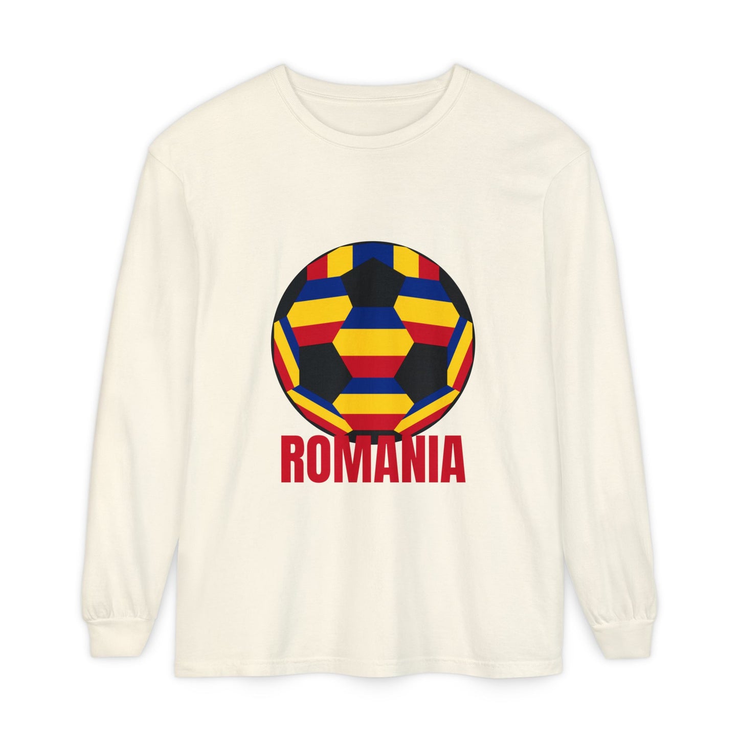 Romania Fan Specialty Soccer Ball Design Long Sleeve Tee