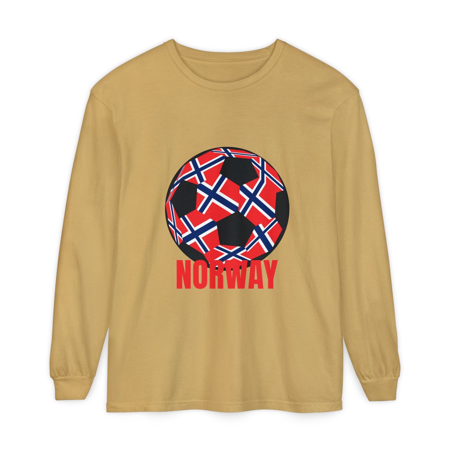 Norway Fan Specialty Soccer Ball Design T Shirt Long Sleeve Tee Red Print
