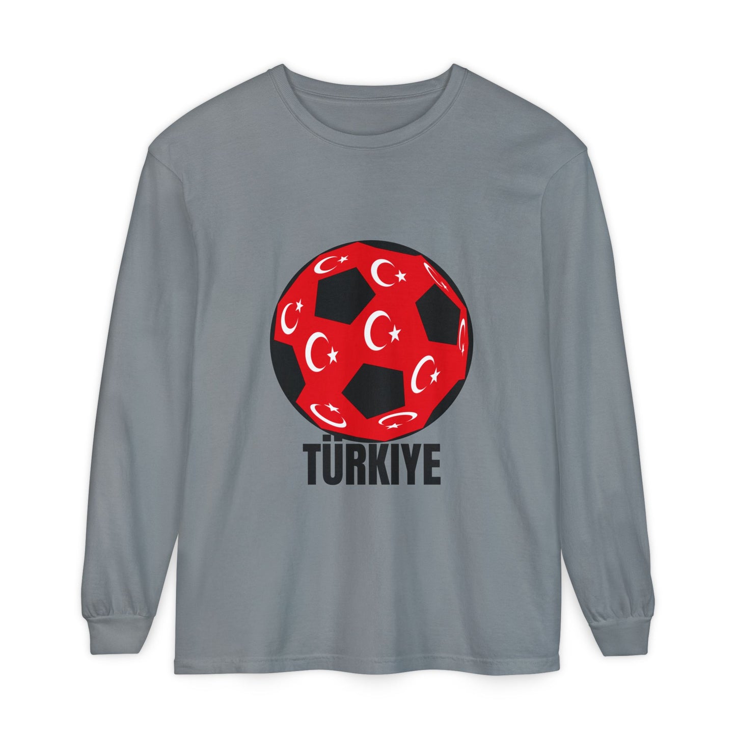 Türkiye Fan Specialty Soccer Ball Design Long Sleeve Tee Black Text