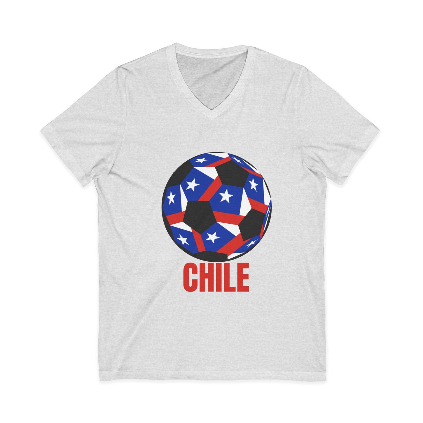 Chile Fan Speciality Soccer Ball Design Short Sleeve V-Neck Tee
