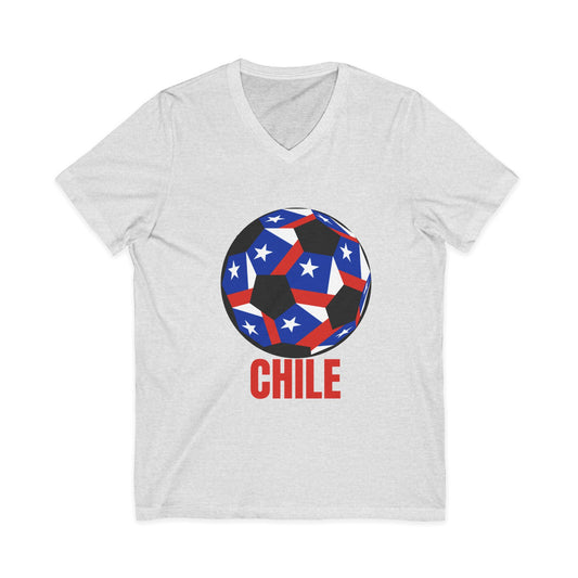 Chile Fan Speciality Soccer Ball Design Short Sleeve V-Neck Tee