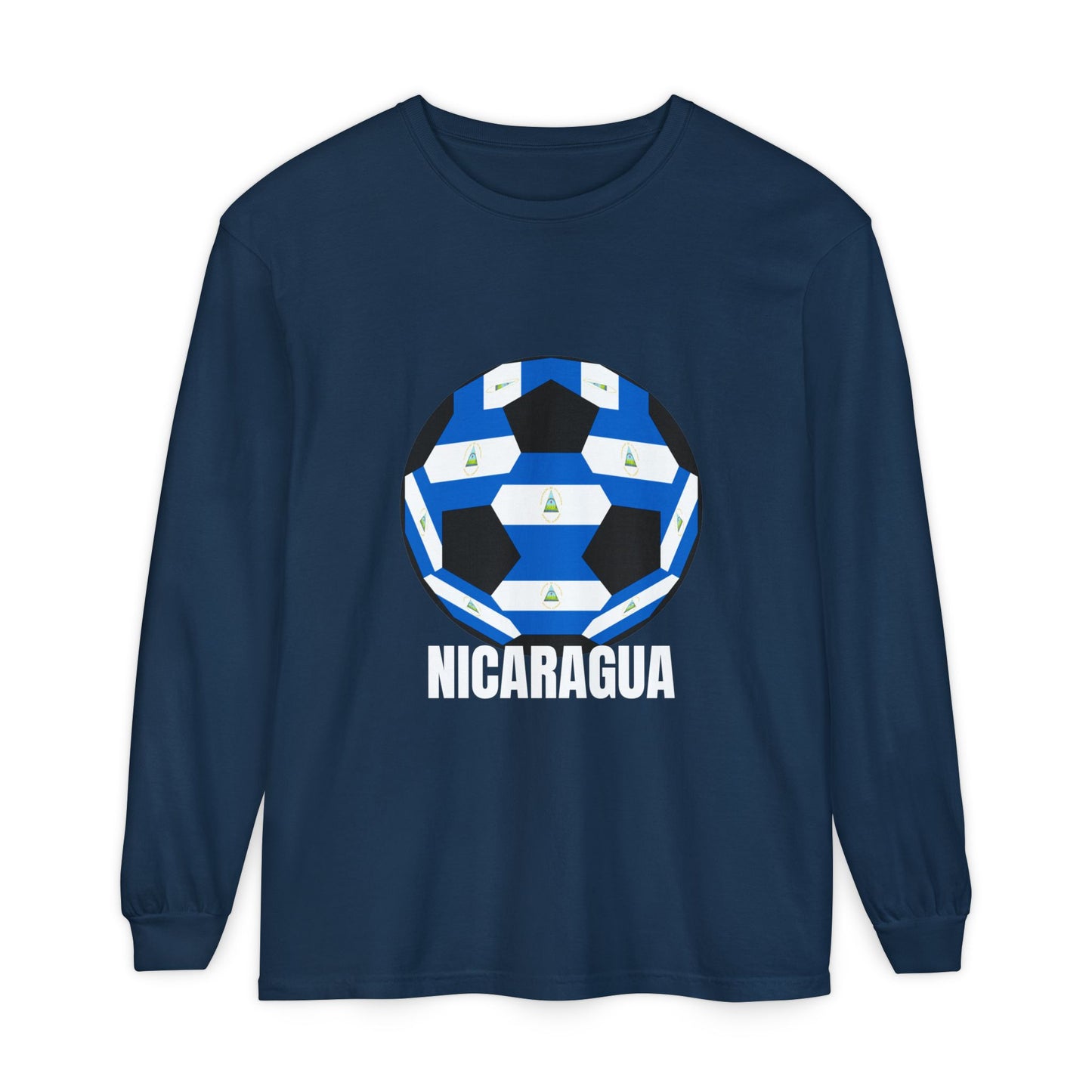 Nicaragua Fan Specialty Soccer Ball Design Long Sleeve Tee