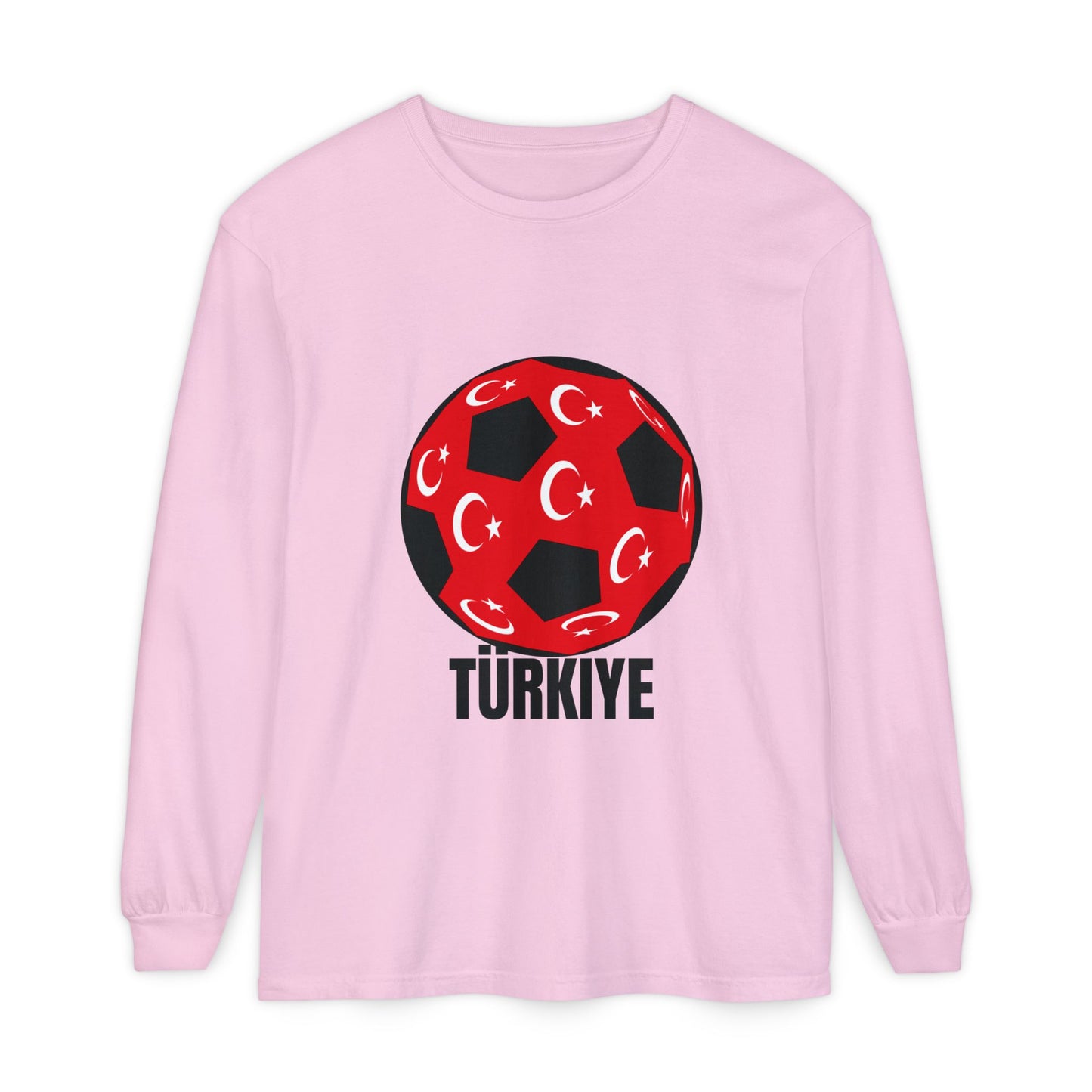 Türkiye Fan Specialty Soccer Ball Design Long Sleeve Tee Black Text