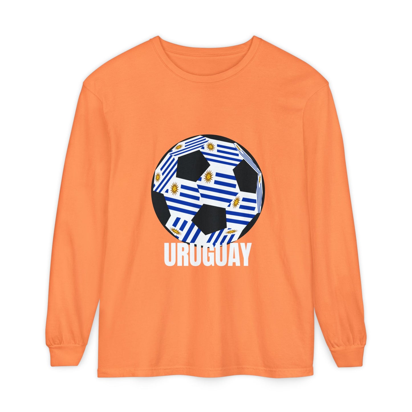 Uruguay Fan Specialty Soccer Ball Design Long Sleeve T‑Shirt White Text