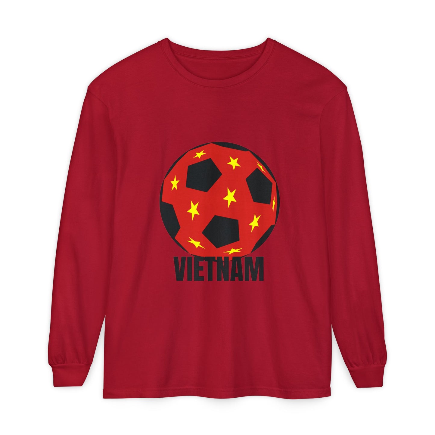 Vietnam Fan Specialty Soccer Ball Design Long Sleeve Shirt  Black Text