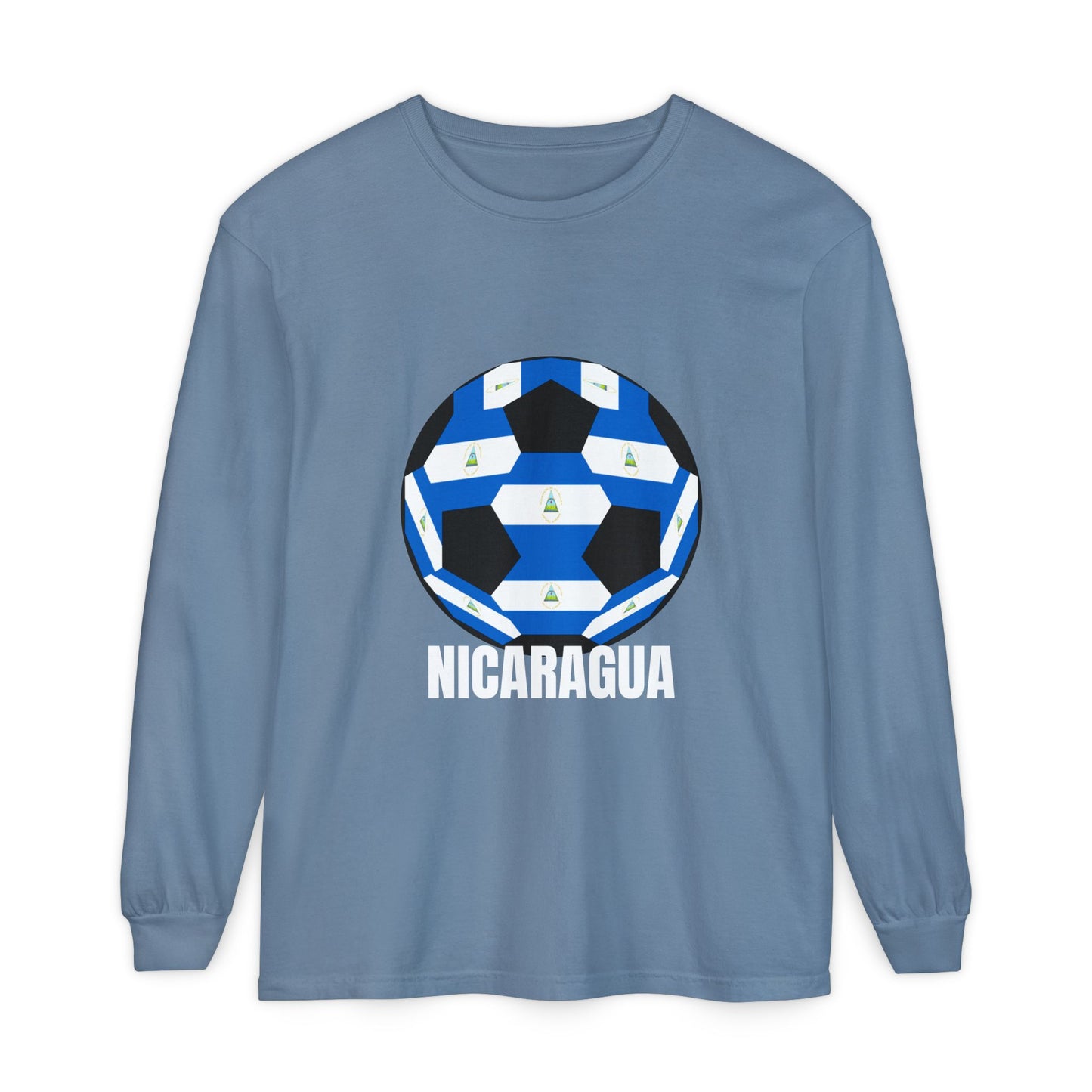 Nicaragua Fan Specialty Soccer Ball Design Long Sleeve Tee