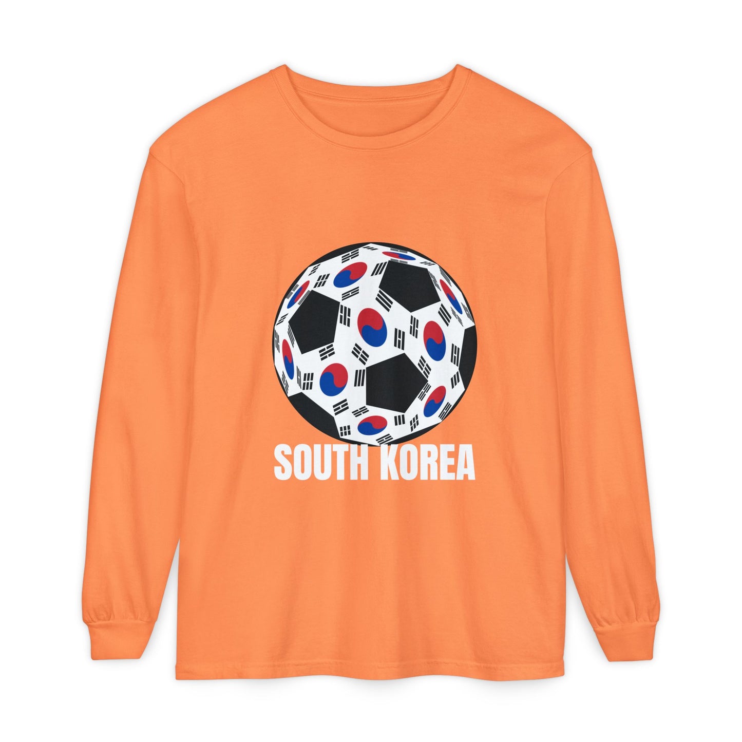 South Korea Fan Specialty Soccer Ball Design T Shirt Long Sleeve Tee White Text