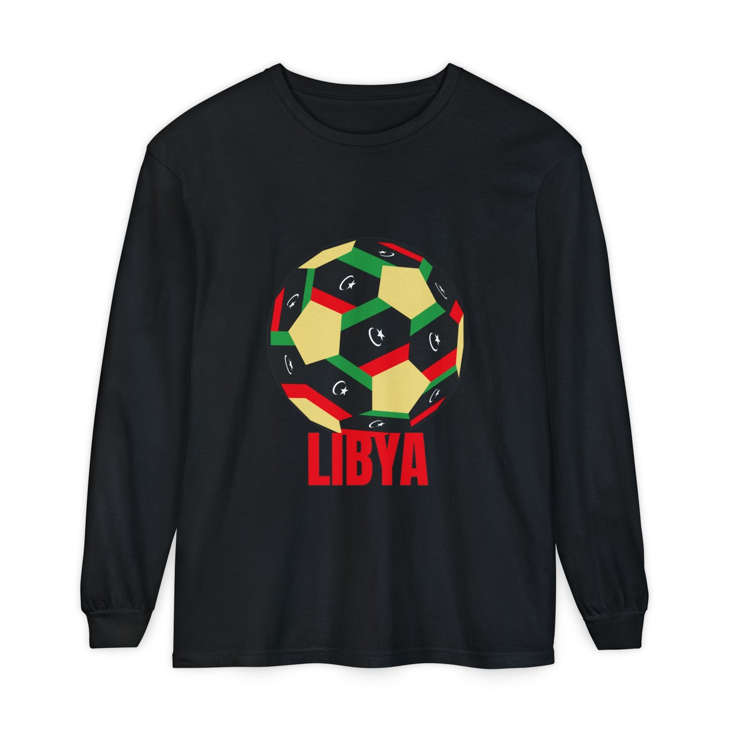 Libya Fan Specialty Soccer Ball Design T Shirt Long Sleeve Tee
