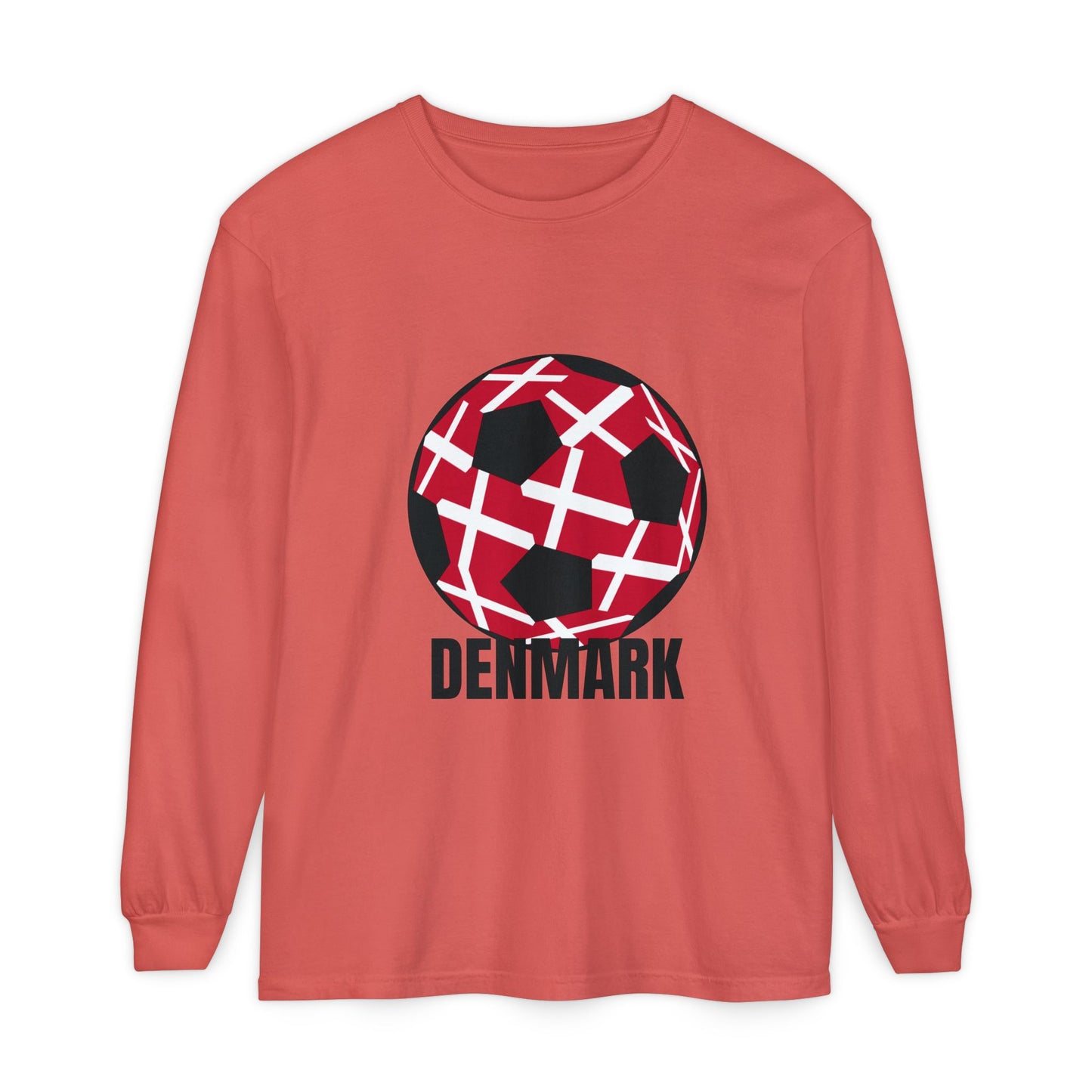 Denmark Fan Specialty Soccer Ball Design Long Sleeve T-Shirt