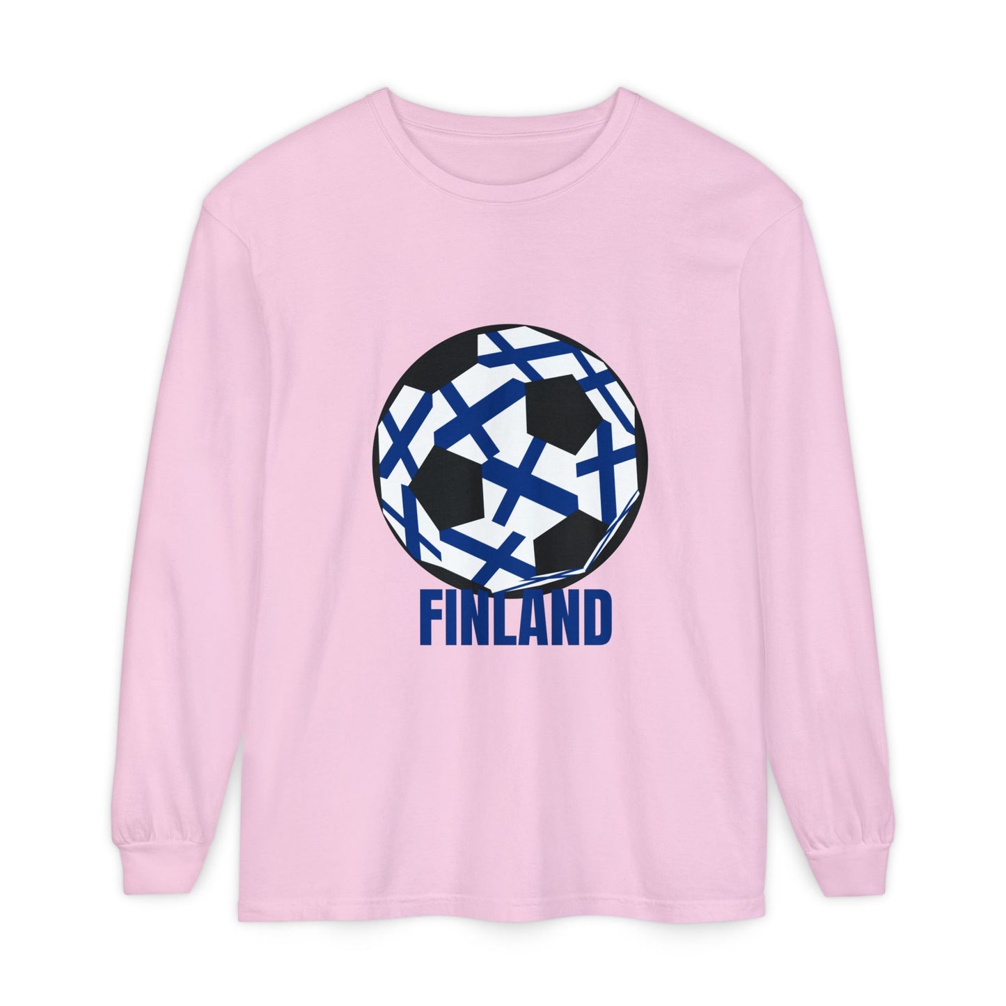 Finland Fan Specialty Soccer Ball Design Long Sleeve Tee