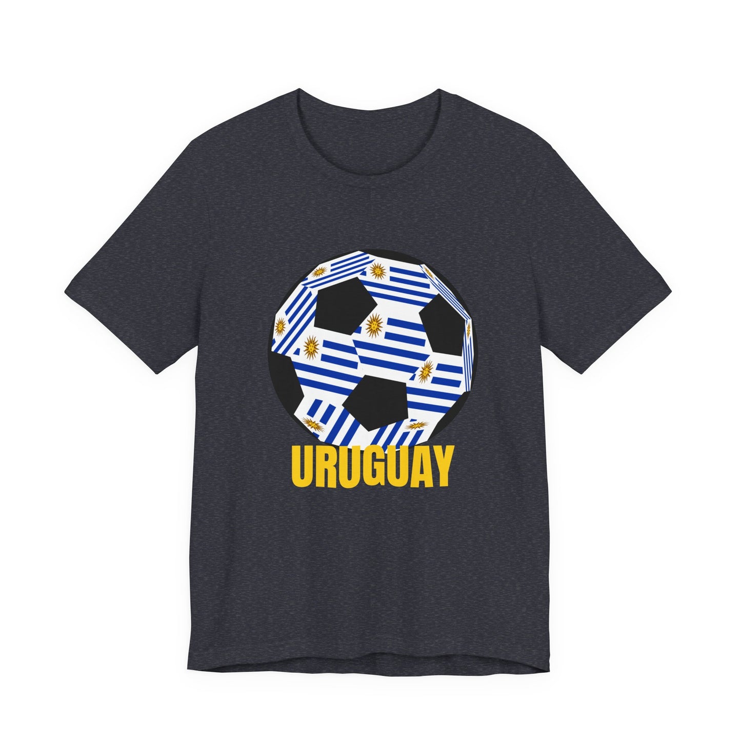 Uruguay Fan Specialty Soccer Ball Design T Shirt Gold Text
