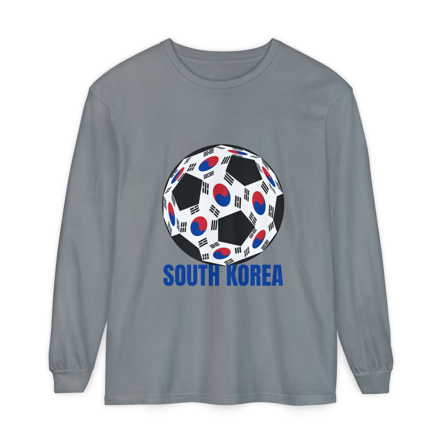 South Korea Fan Specialty Soccer Ball Design Long Sleeve Tee Blue Print