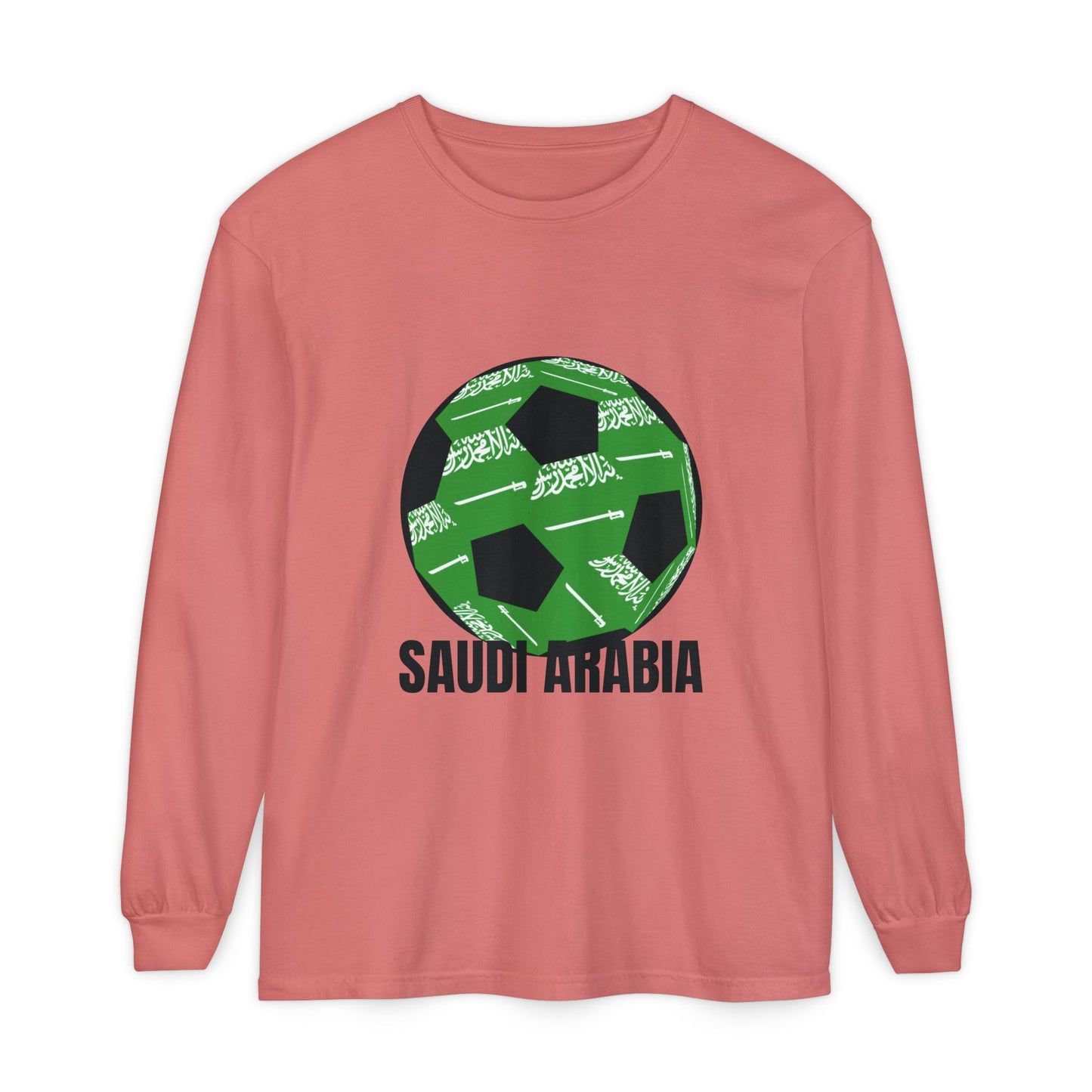 Saudi Arabia Fan Specialty Soccer Ball Design  Long Sleeve Shirt Black Text