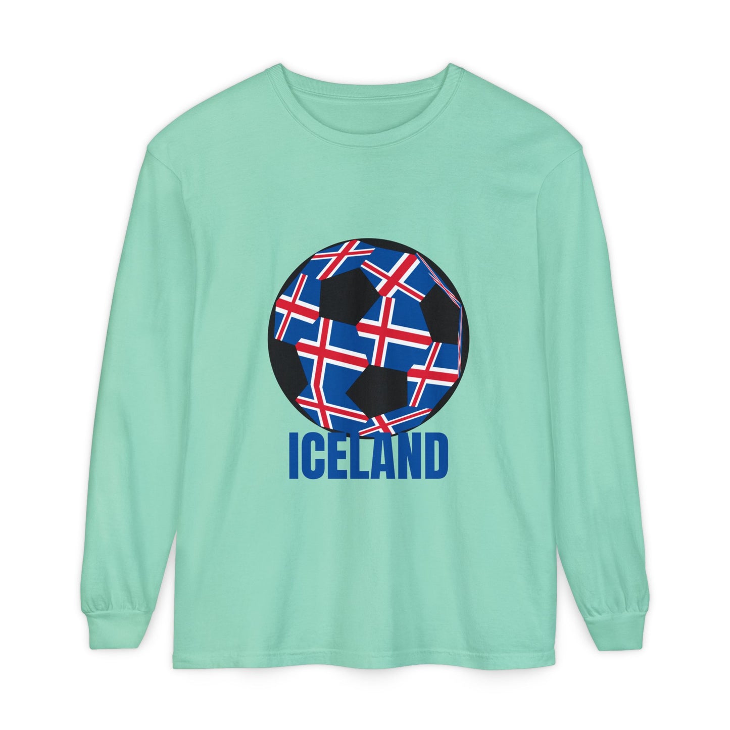 Iceland Fan Specialty Soccer Ball Design Long Sleeve Tee