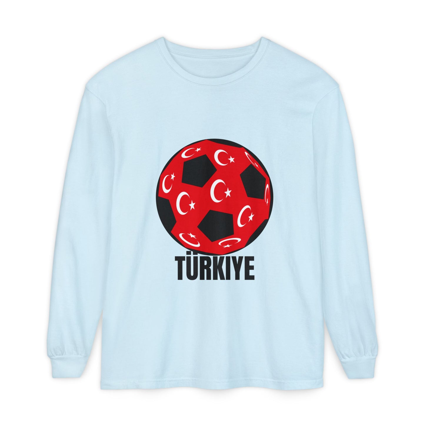 Türkiye Fan Specialty Soccer Ball Design Long Sleeve T Shirt Black Text