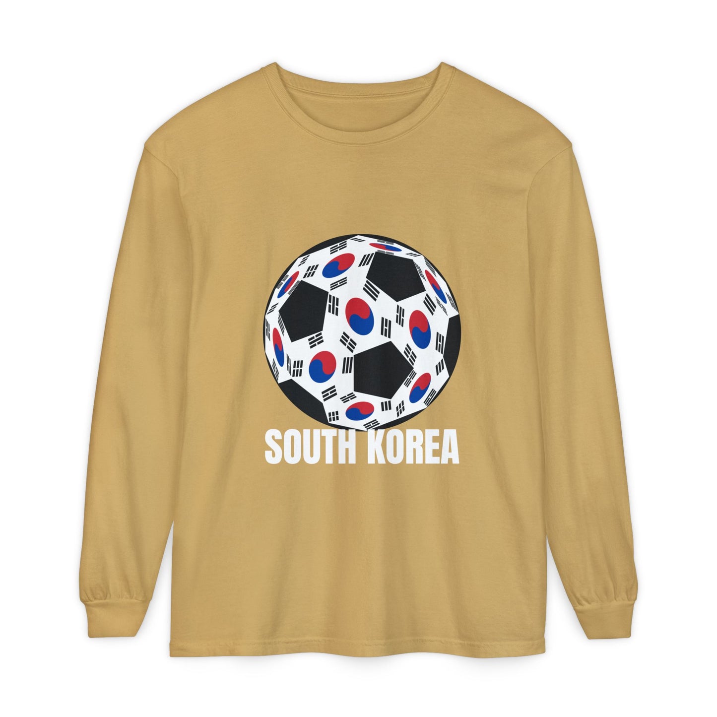 South Korea Fan Specialty Soccer Ball Design T Shirt Long Sleeve Tee White Text