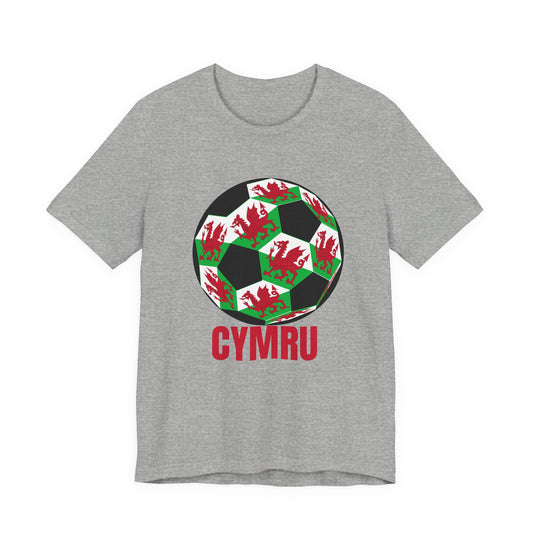 Cymru Fan Specialty Soccer Ball Design T Shirt Red Text
